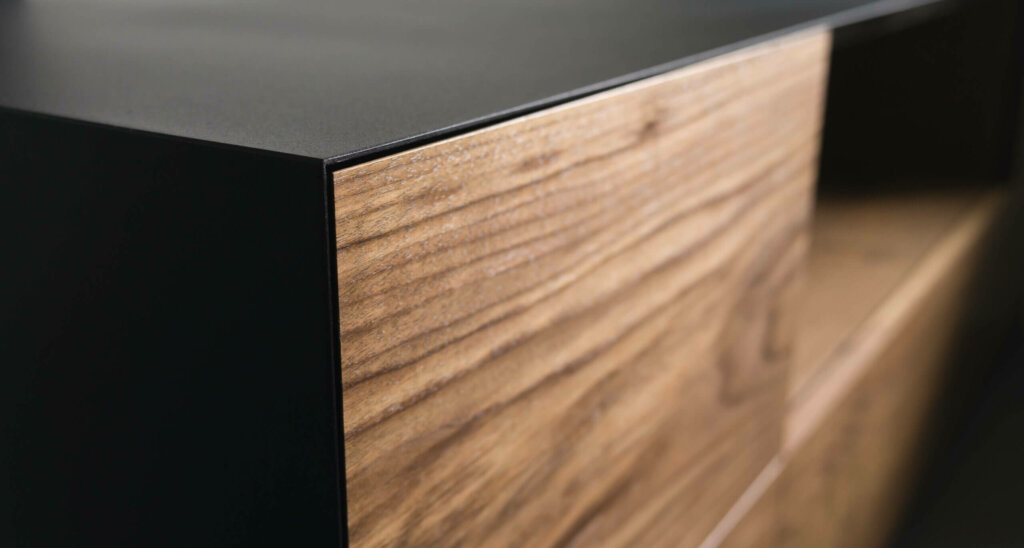 close up of a shelf highlighting the wood decor film