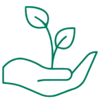 icon of a hand growing a plant, symbolizing environmental friendly